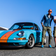 Singer Vehicle Design’s Phoenix Commission, sitting at the base of Laguna Seca’s Corkscrew, with Borraccino and Dickinson. Photo Credit: Kurt Bradley